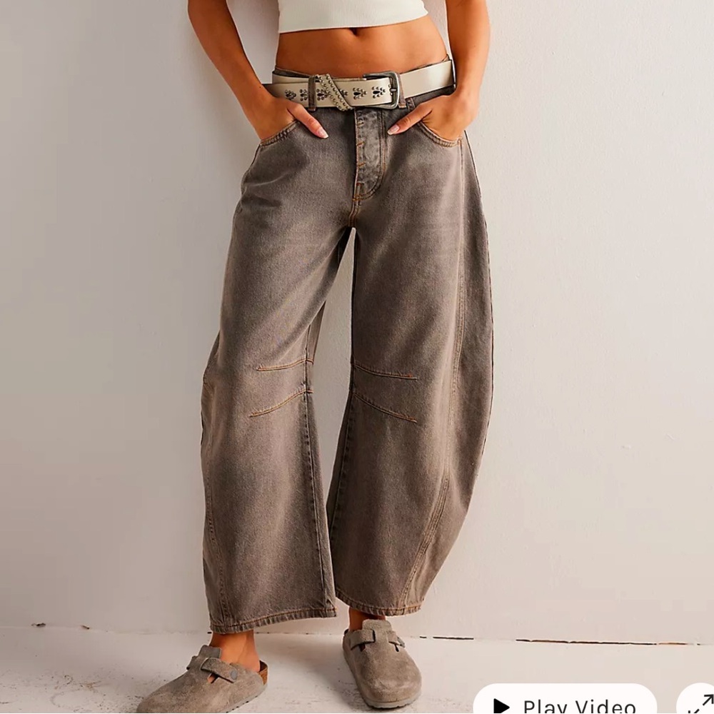 Free People Good Luck Barrel Jeans Archive Grey